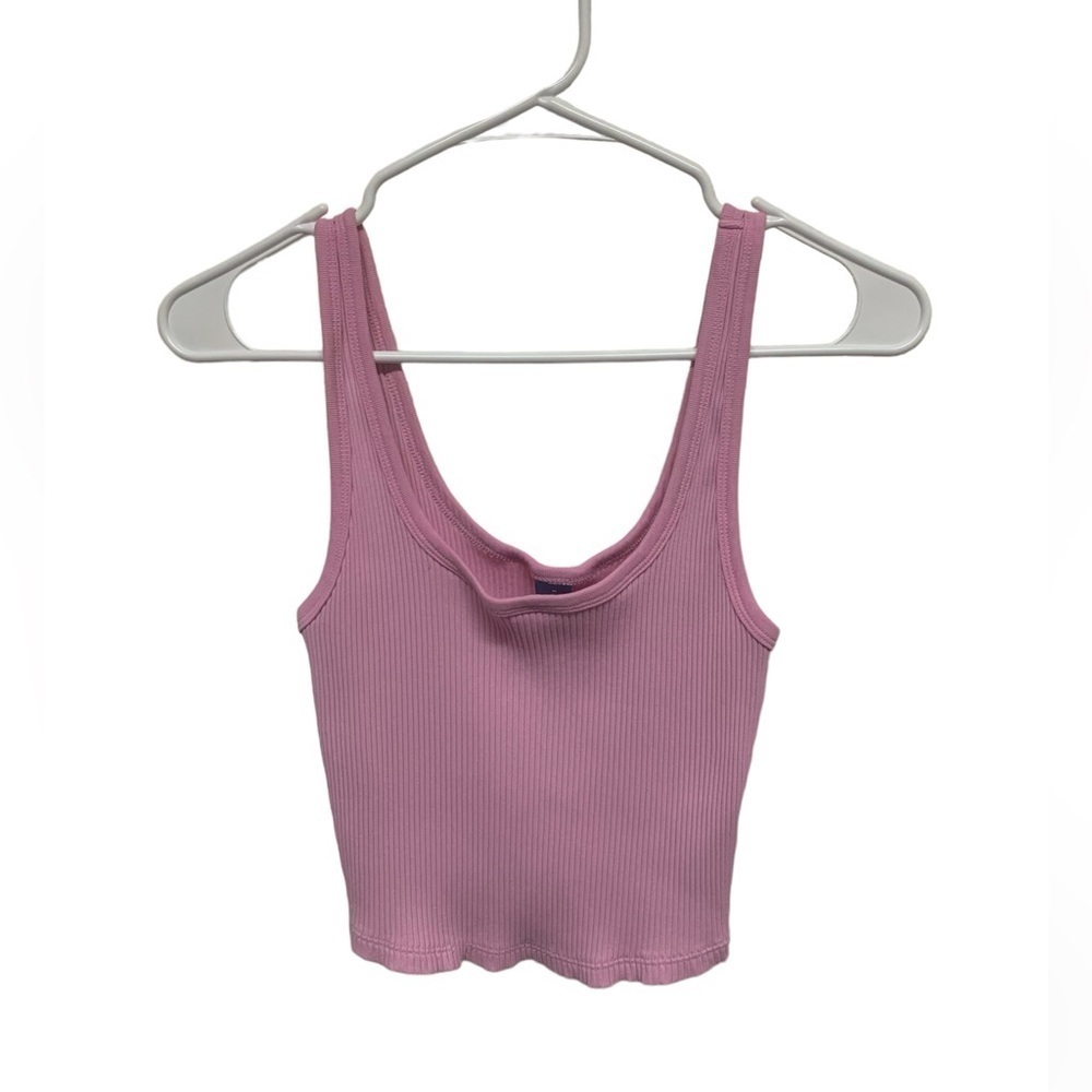 Old Navy pink crop tank top womens size M Medium cotton stretch sleeveless EUC